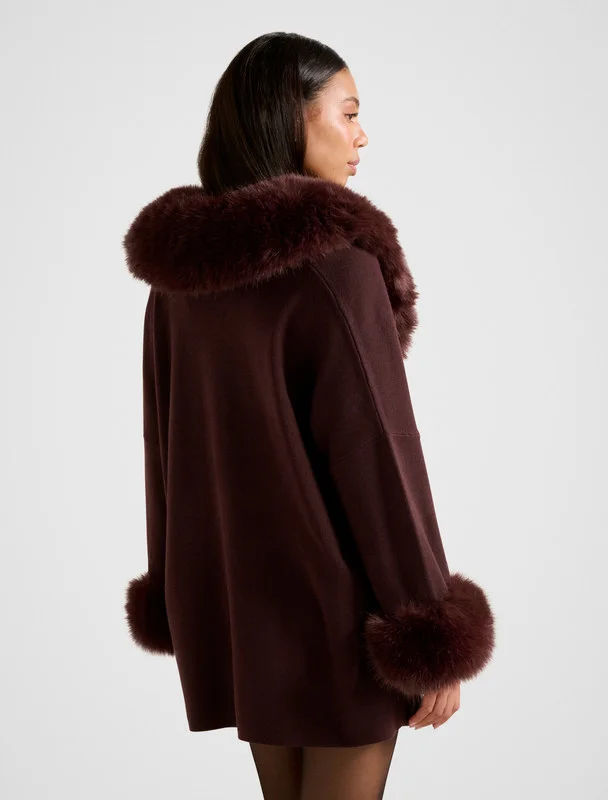 forever new  ALIA Faux Fur Trim Knit Cape for Women | Best Price UAE